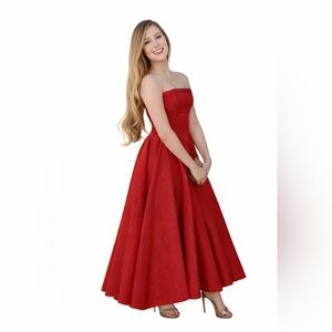 Vintage runway couture red strapless silk taffeta gown by Isaac Mizrahi Size XS